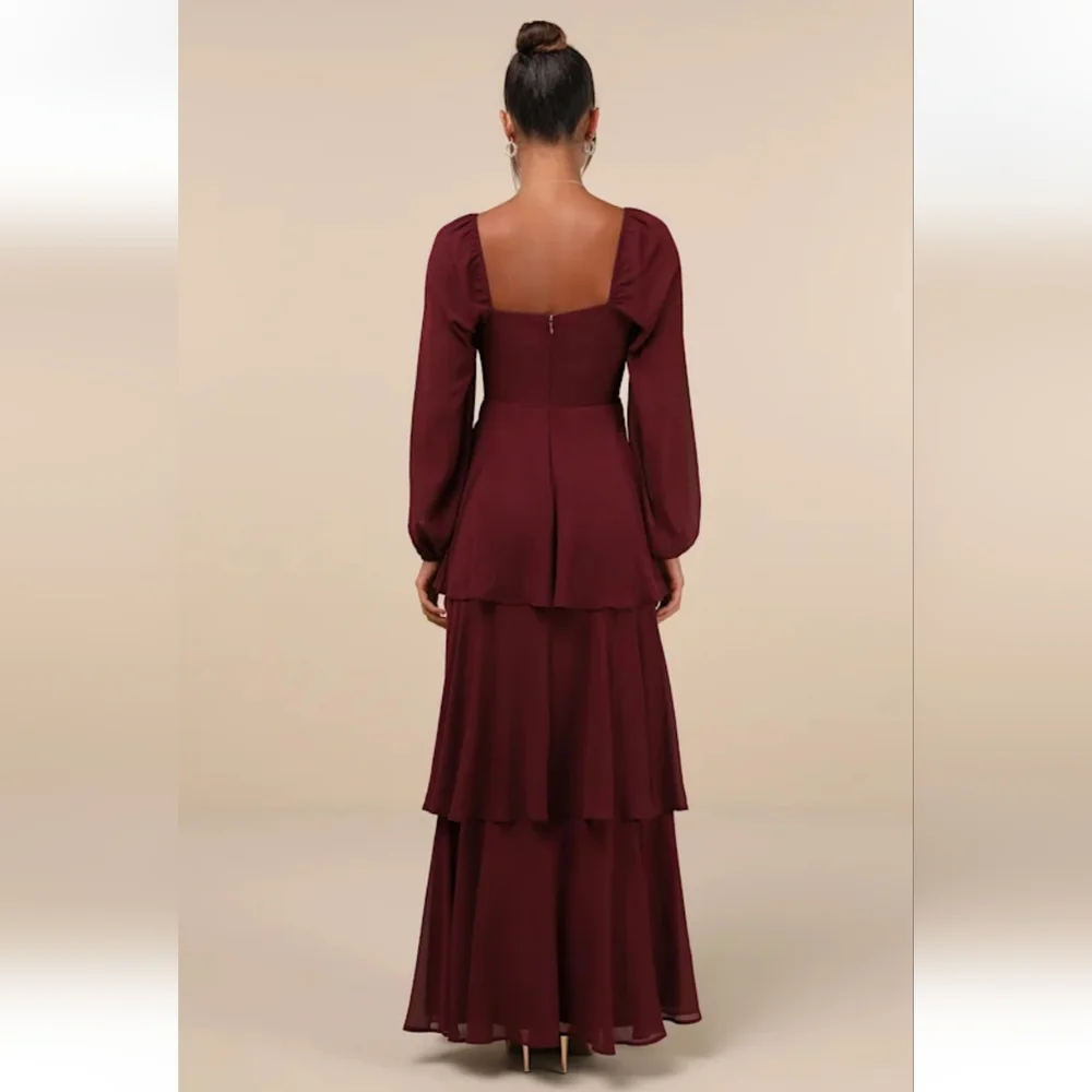 Lulus Tier to Enchant NWT Burgundy Long Sleeve Tiered Maxi Dress